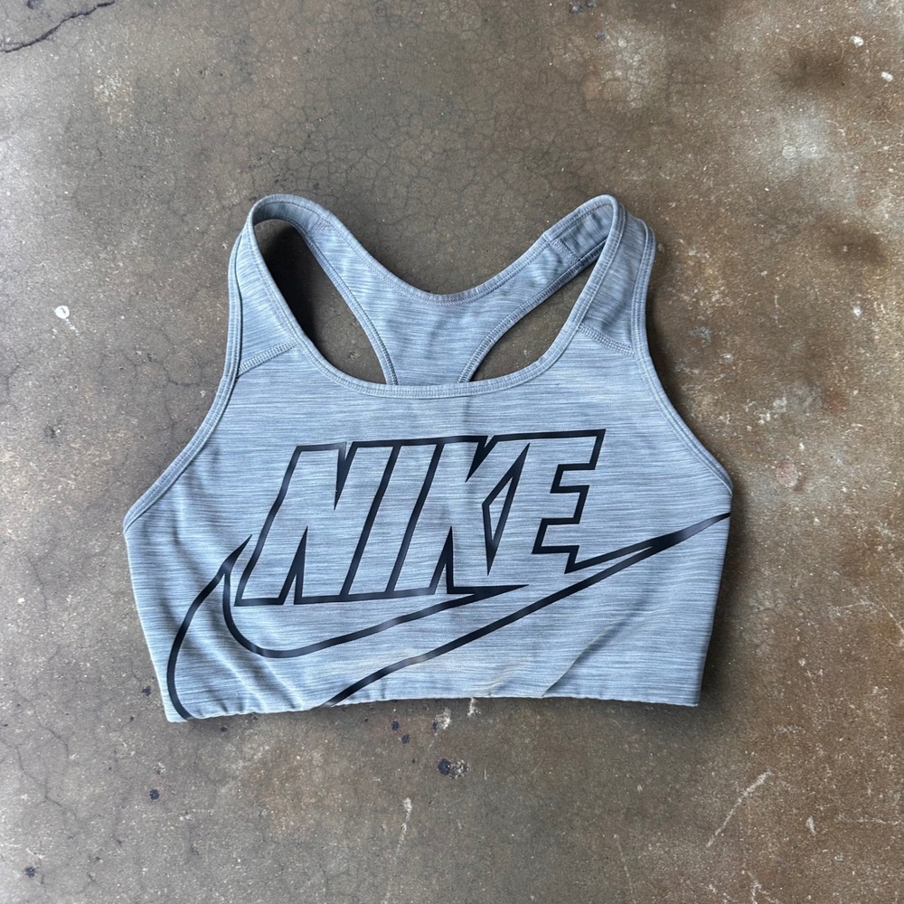 Nike Sports Bra Women Large Gray Excellent Dri-FIT Racerback Logo Compression
